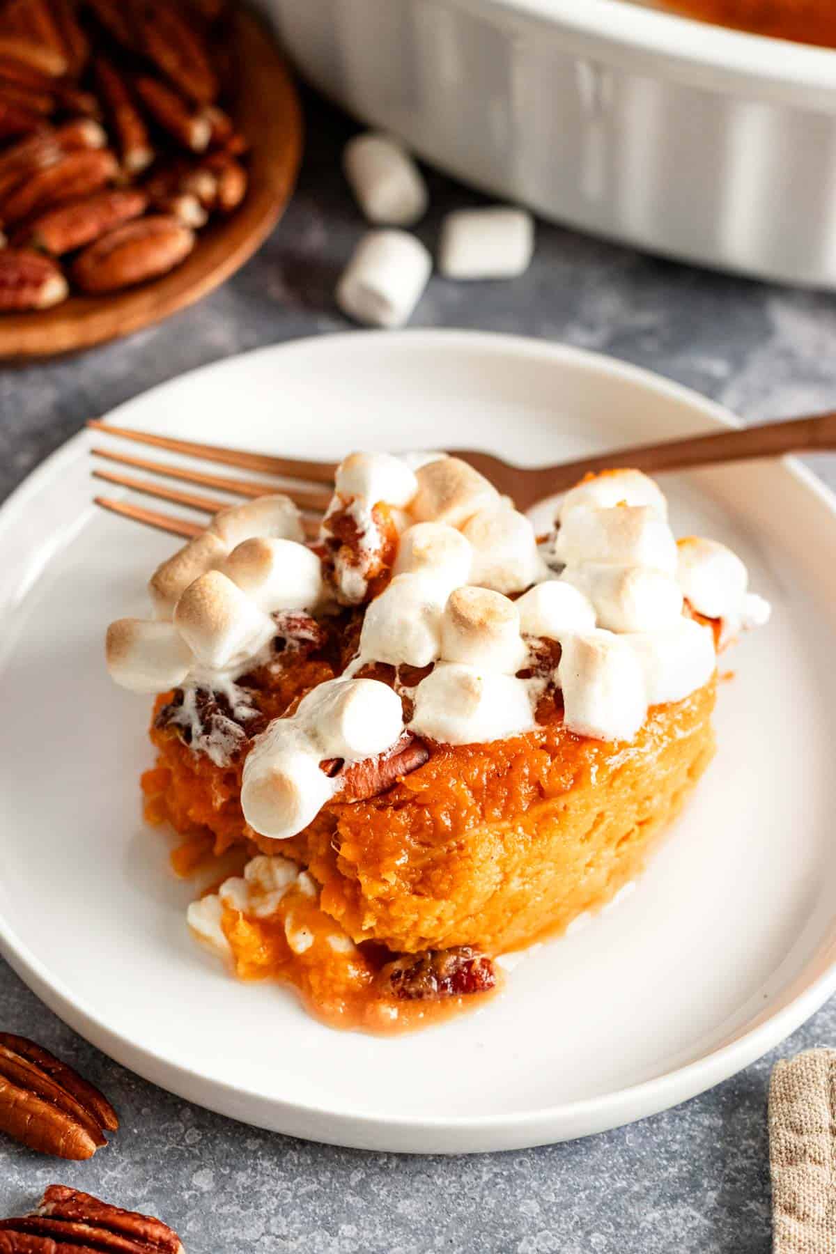 a slice of sweet potato casserole.