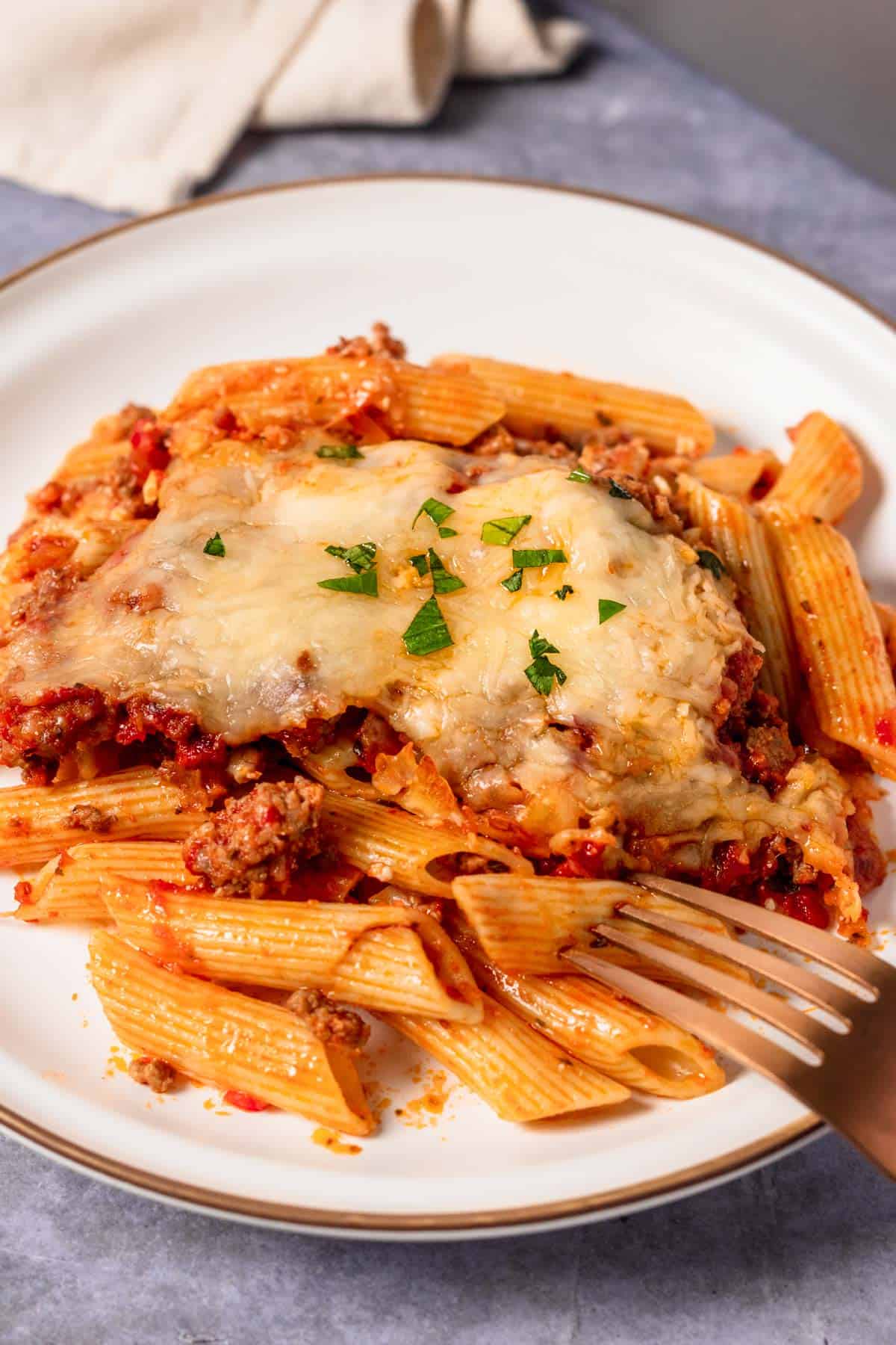 Healthy Olive Garden’s Baked Ziti in a plate