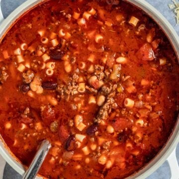 Pasta Fagioli Soup in a white pot