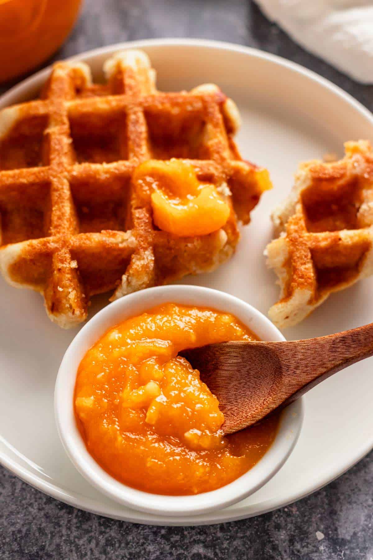 pumpkin jam served with waffles.