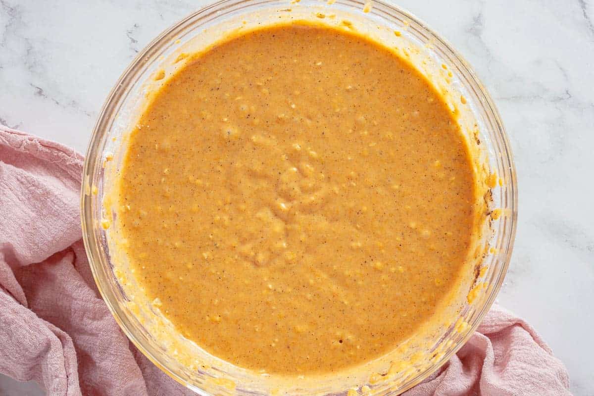 pumpkin batter ready in a glass bowl