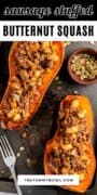 butternut squash halves with beef stuffing.