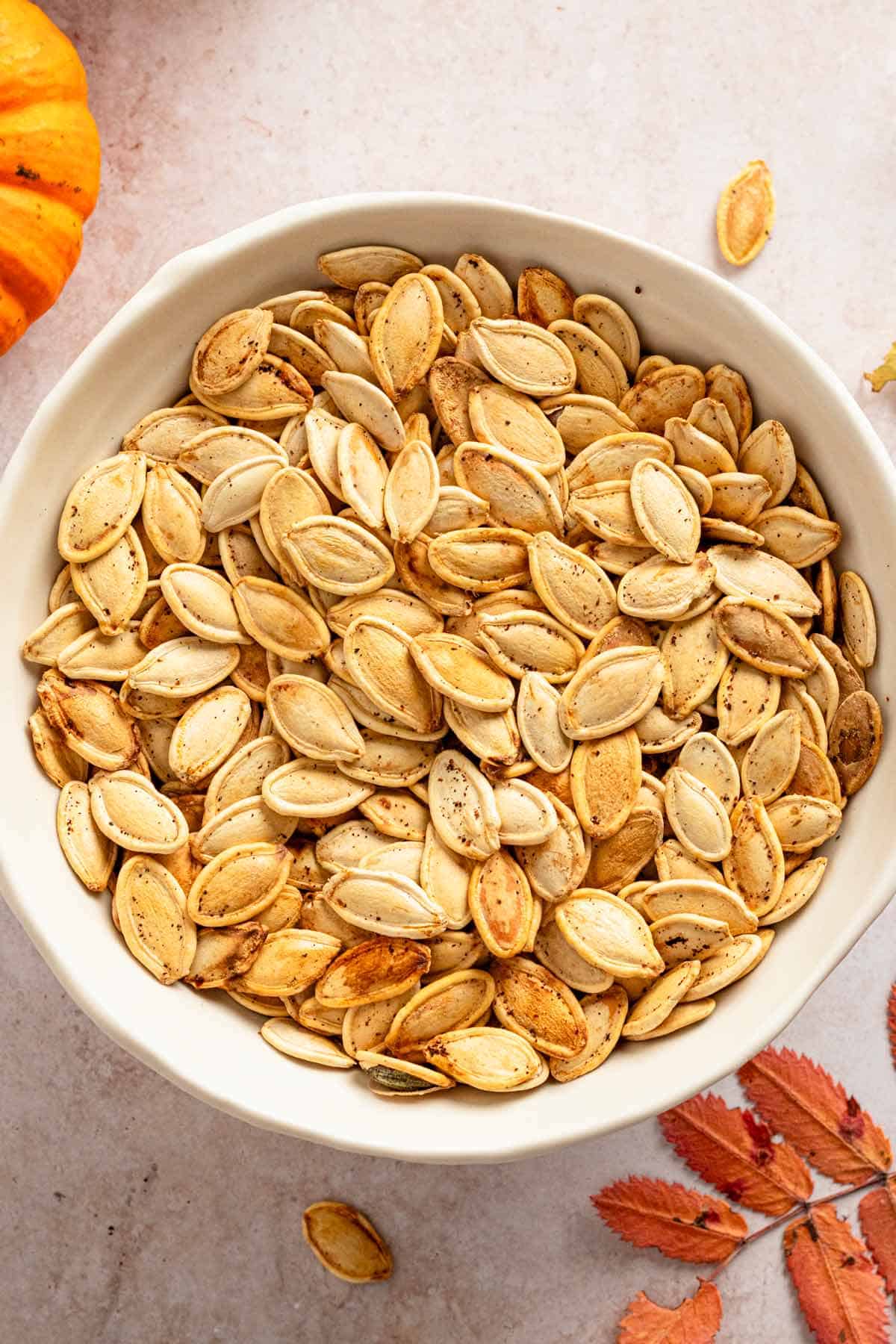 golden brown pumpkin seeds.