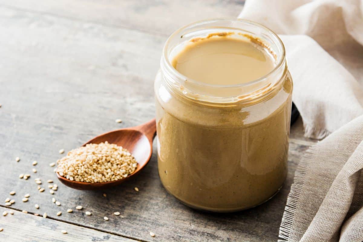 creamy sesame seed butter jar.