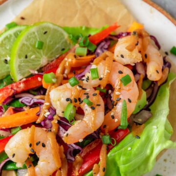 Asian Lettuce Wraps With Shrimp And Peanut Sauce