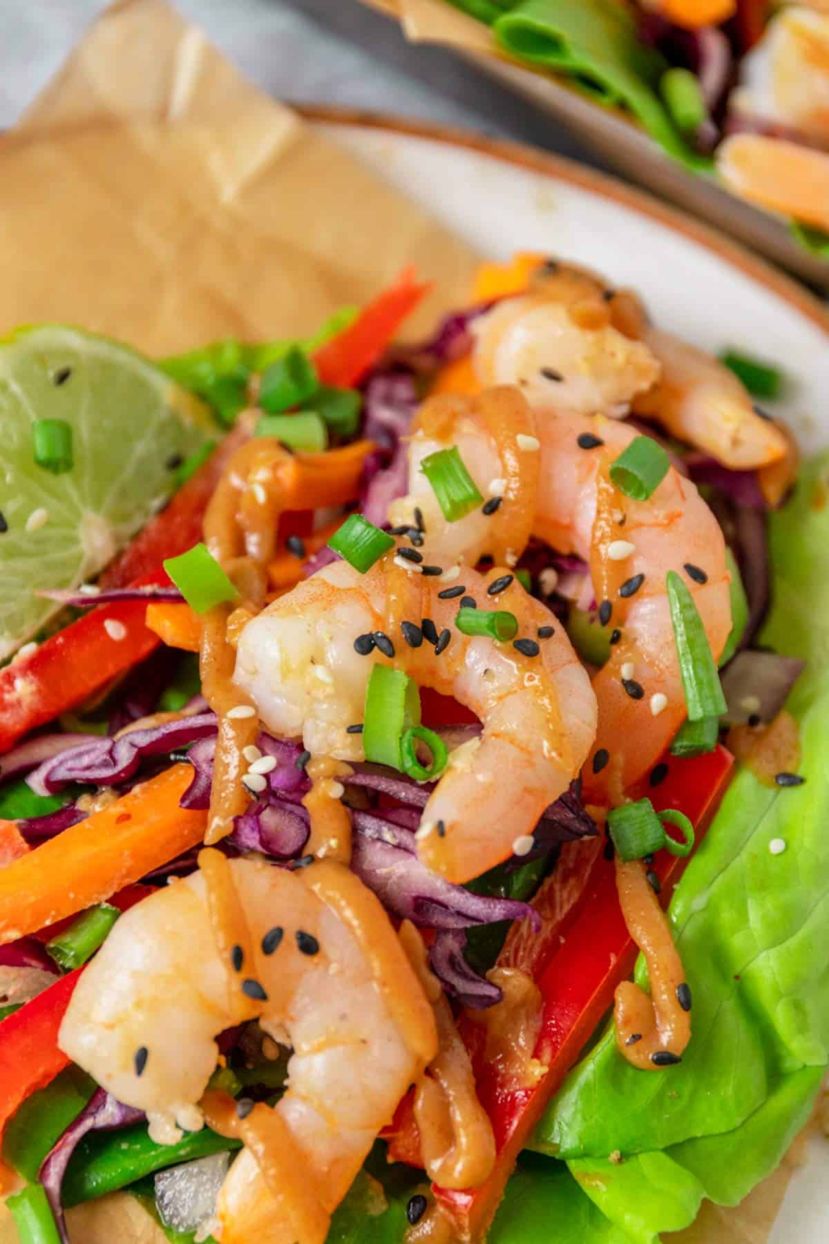 Asian Lettuce Wraps With Shrimp And Peanut Sauce