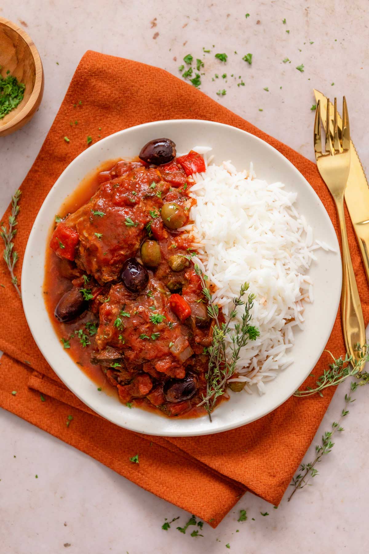 chicken cacciatore served with white rice