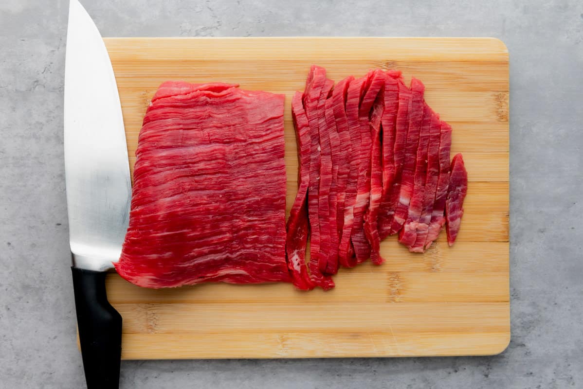 cutting flank steak thinly