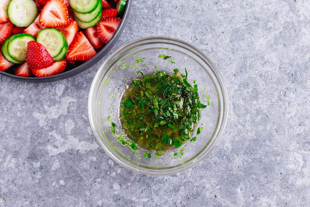 lime honey vinaigrette with freshmint in a bowl