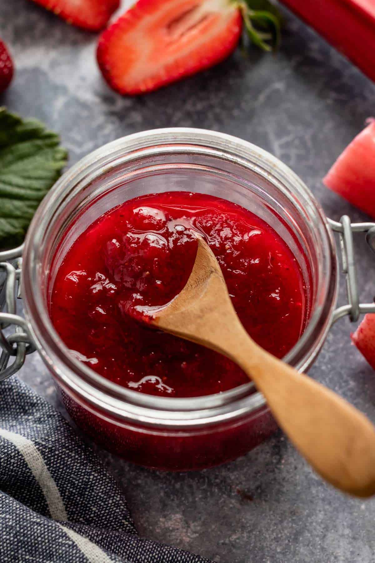 strawberry rhubarb jam in a jar