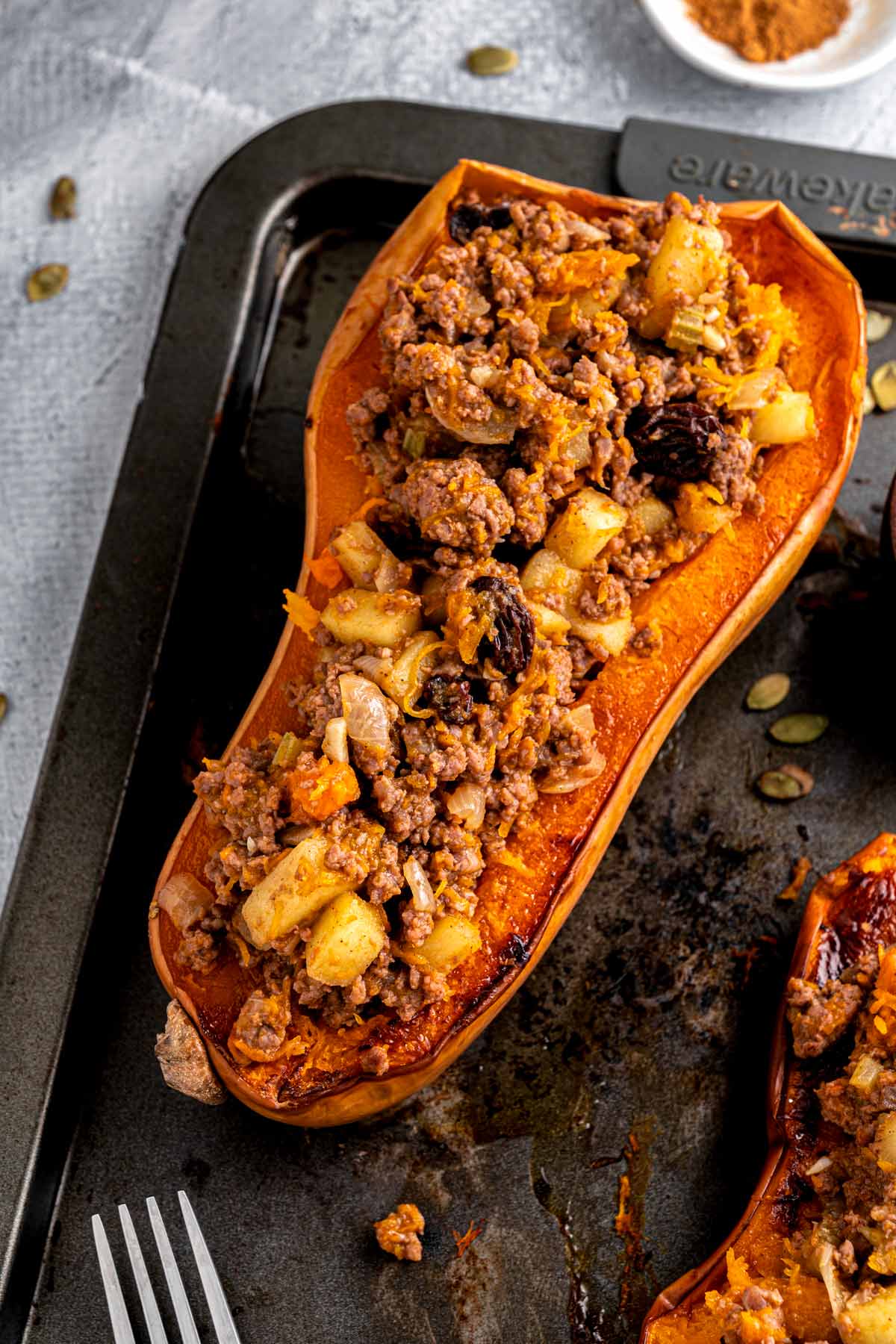 sausage and apple stuffed butternut squash.