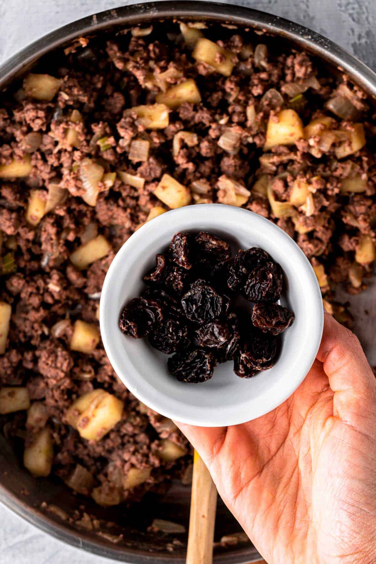 cooking beef and raisins.