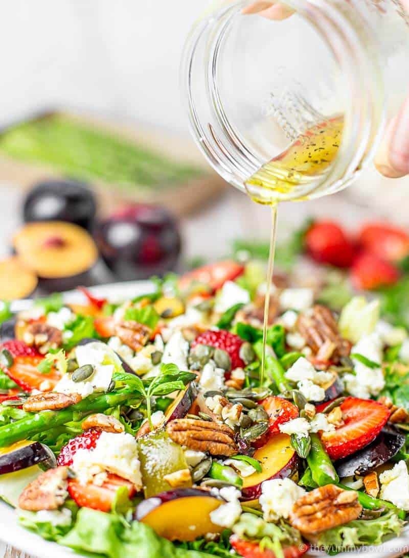 Summer Salad With Strawberries, Pecans And Plums