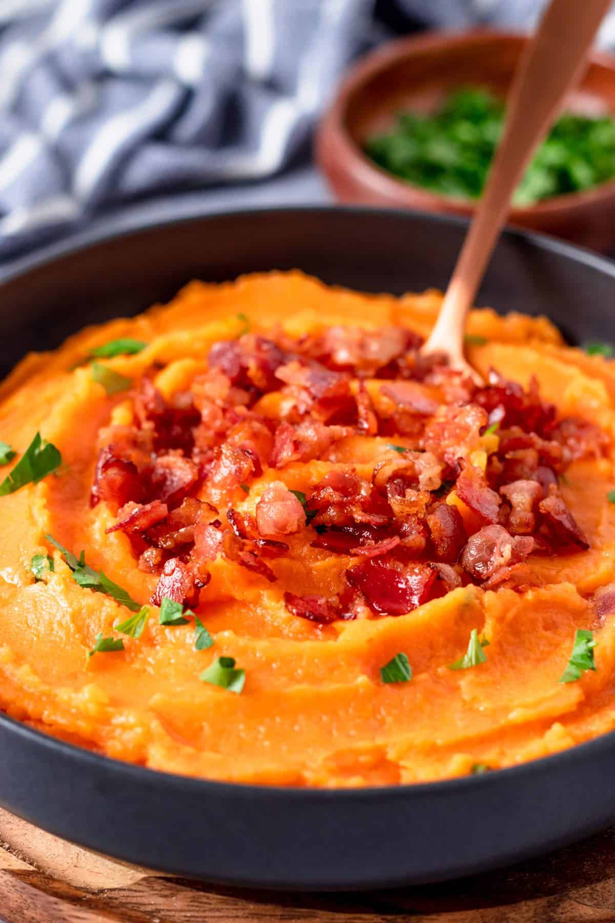 Whipped Sweet Potatoes with bacon