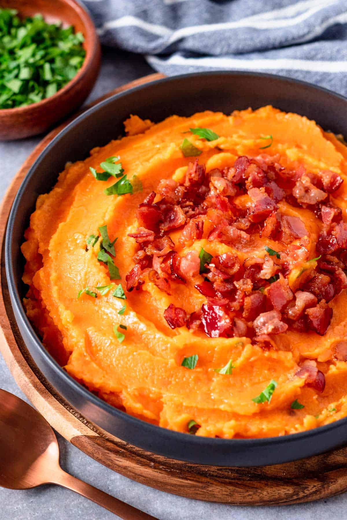 Whipped Sweet Potatoes with bacon