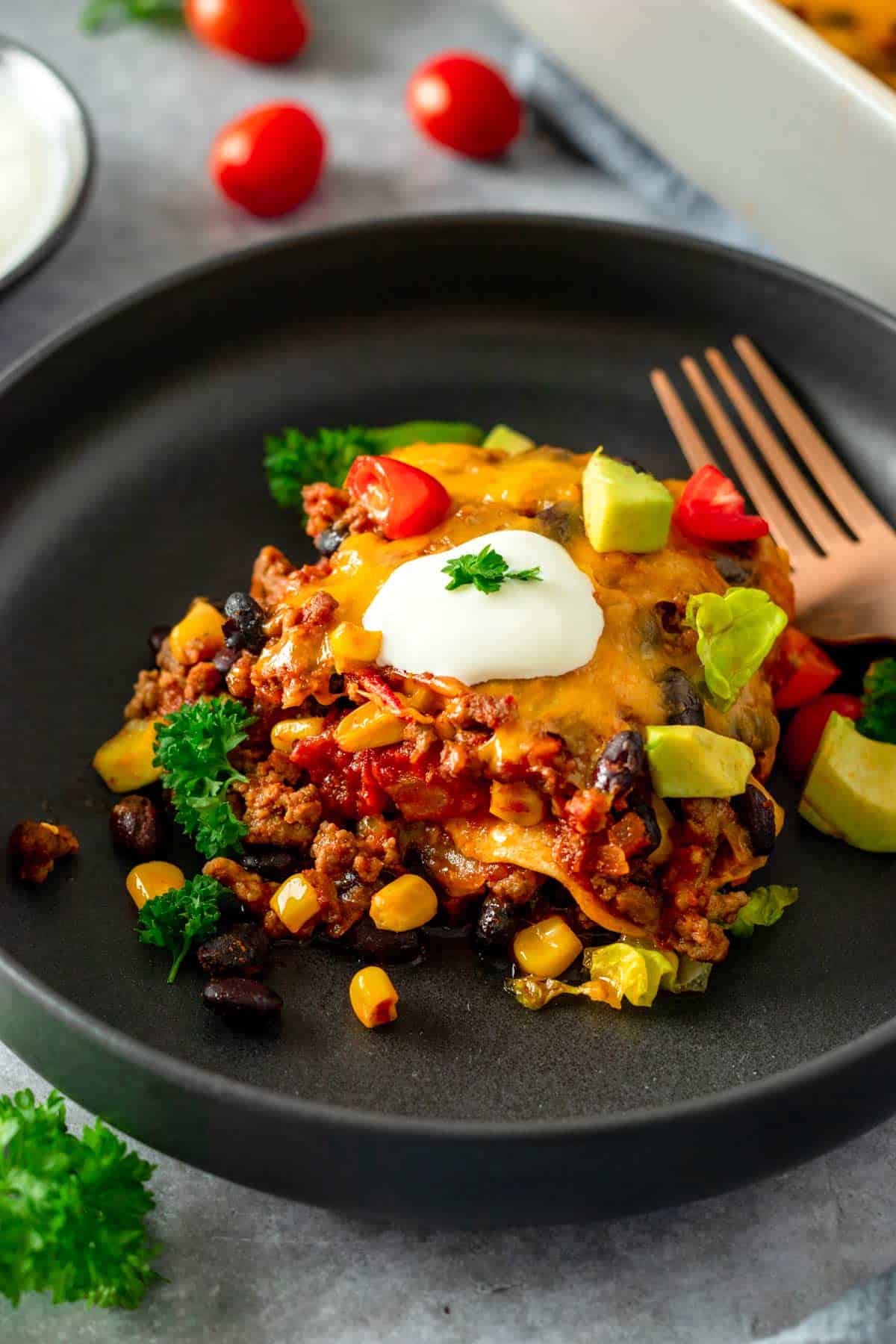 taco casserole on a serving plate