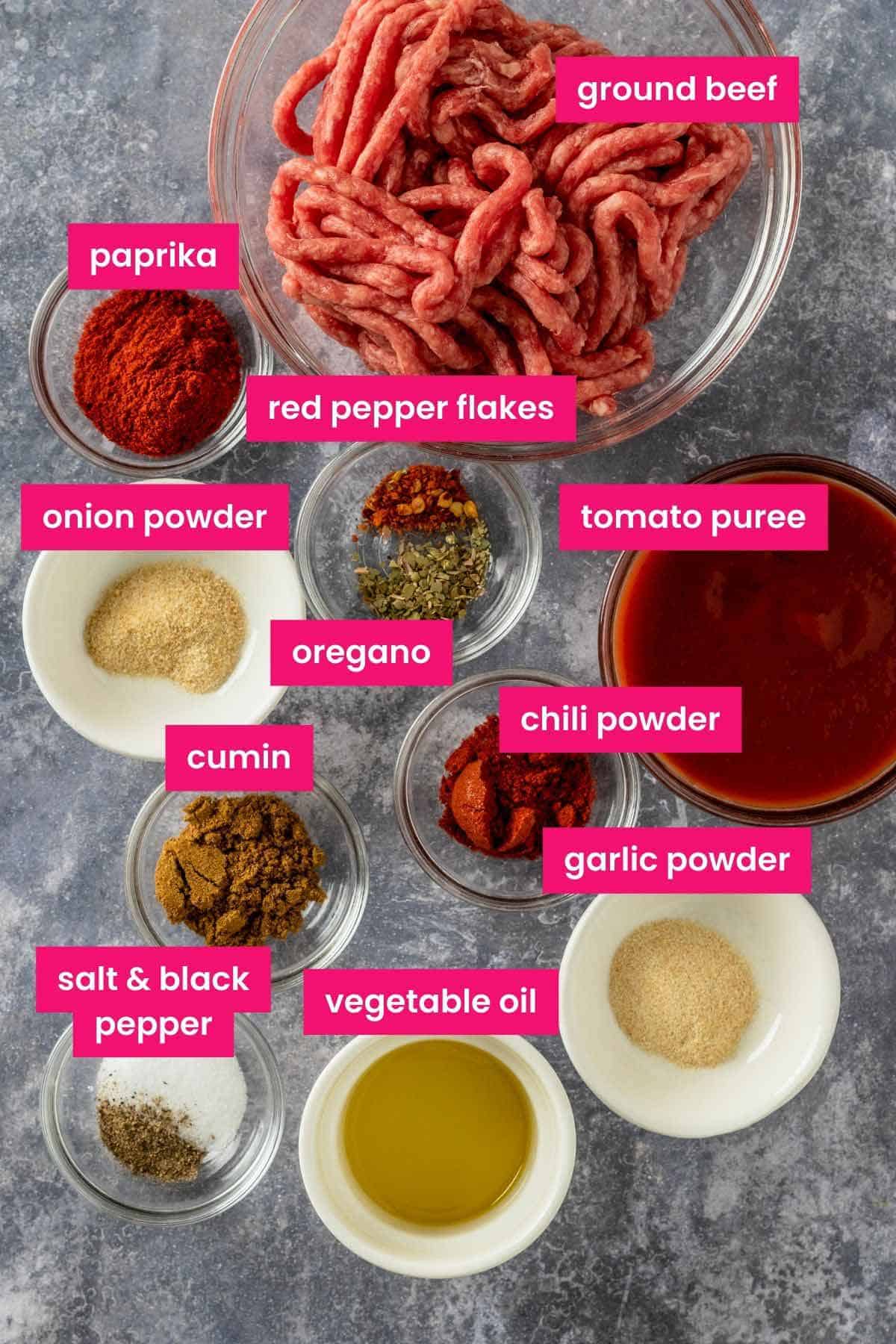 ingredients for taco meat