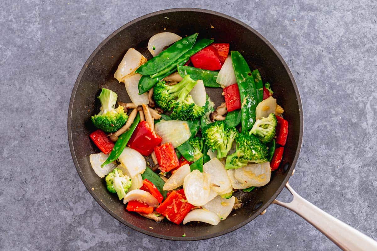 Tofu Veggie Stir Fry in a skillet