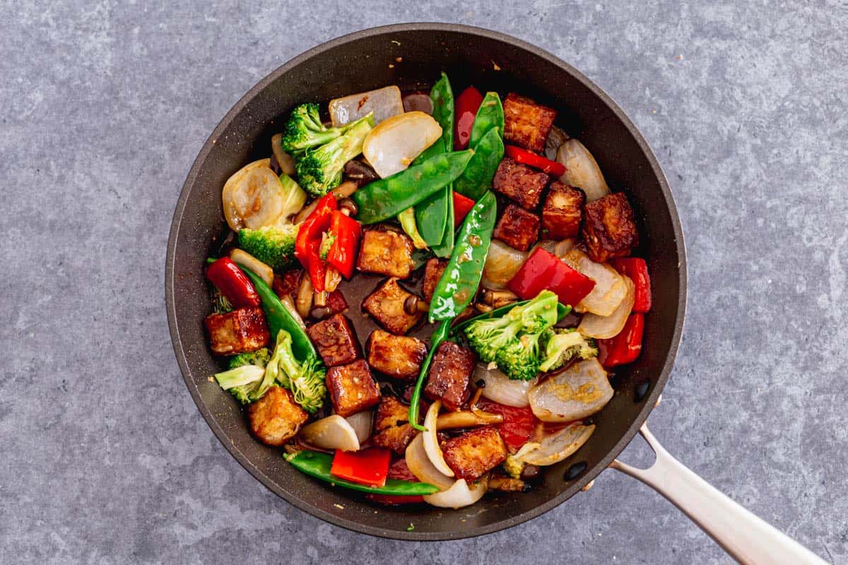 Tofu Veggie Stir Fry in a skillet