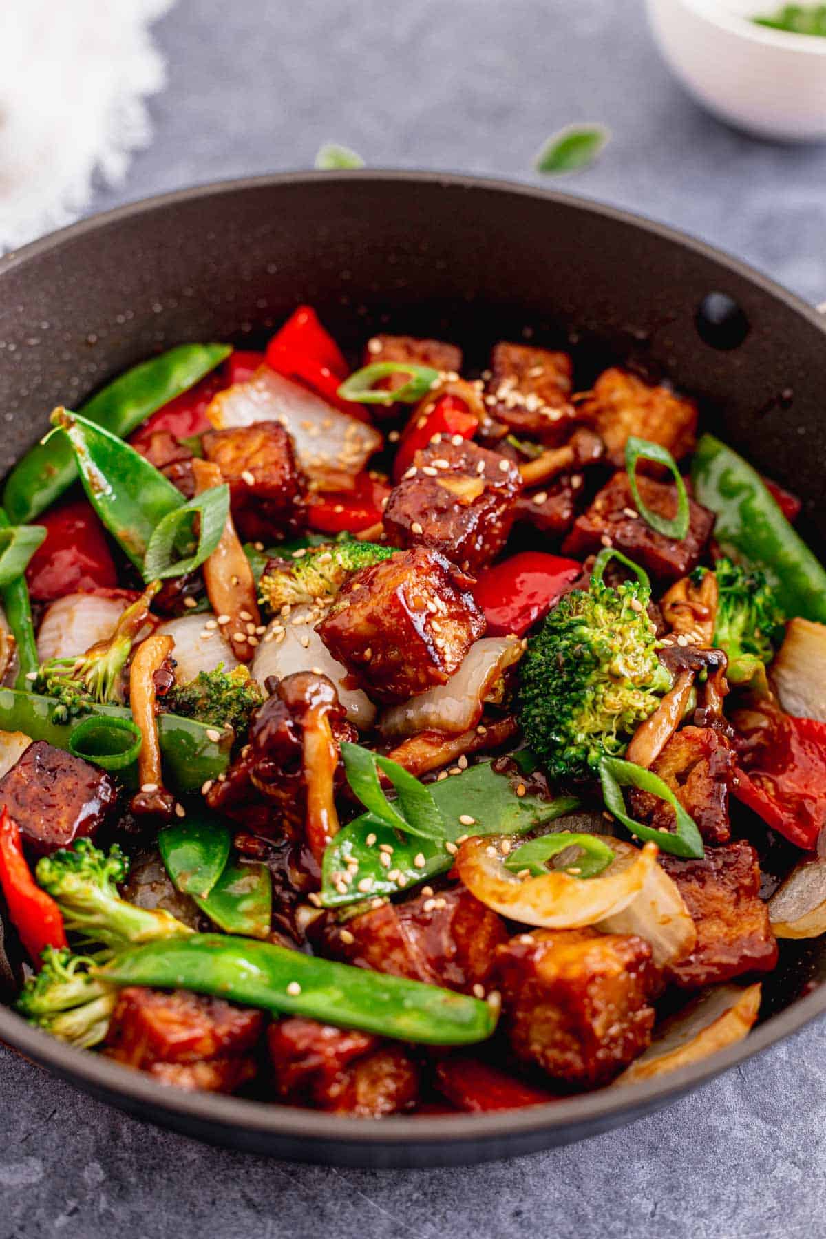 Tofu Veggie Stir Fry in a skillet