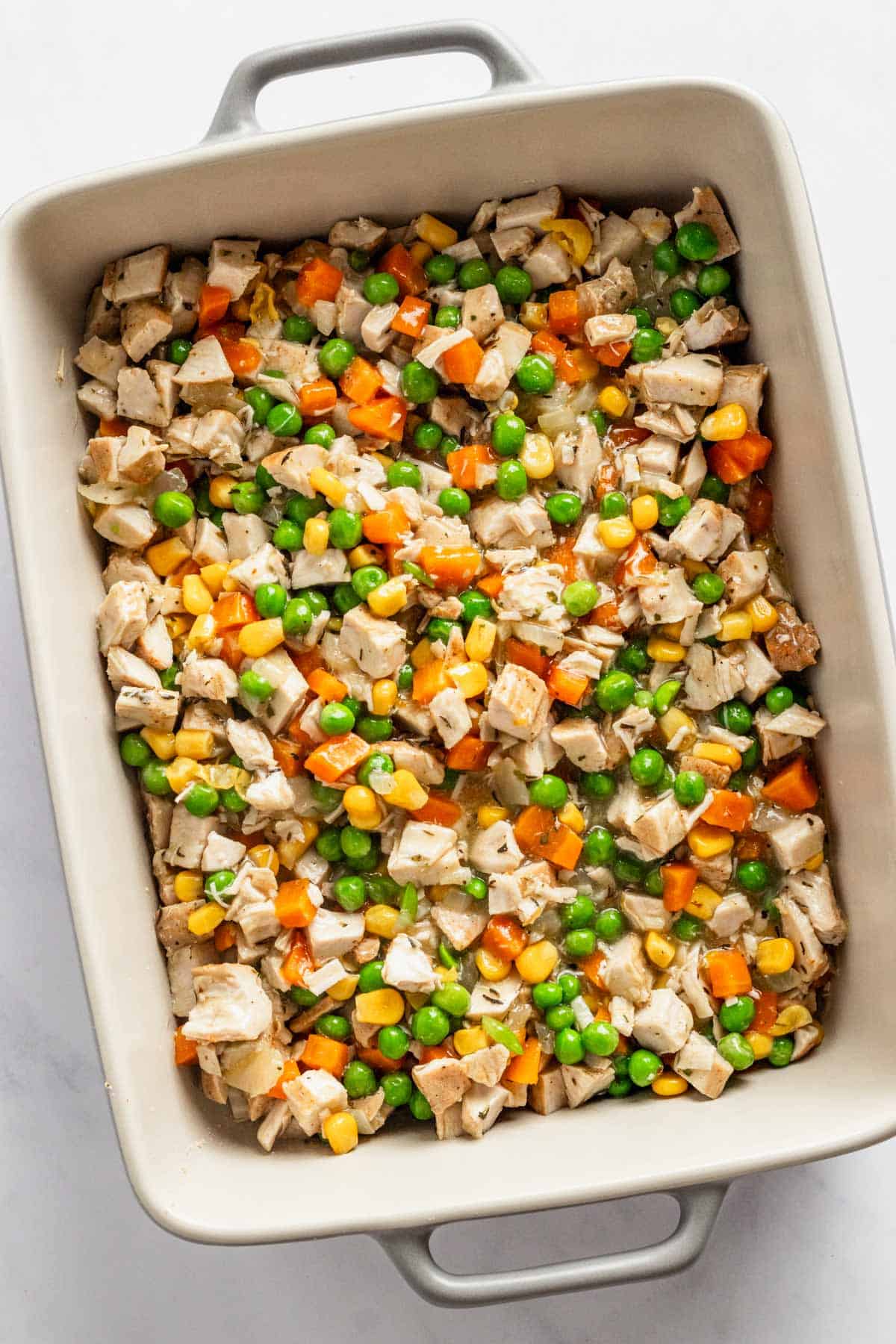 transfer the veggie turkey mixture to baking dish.