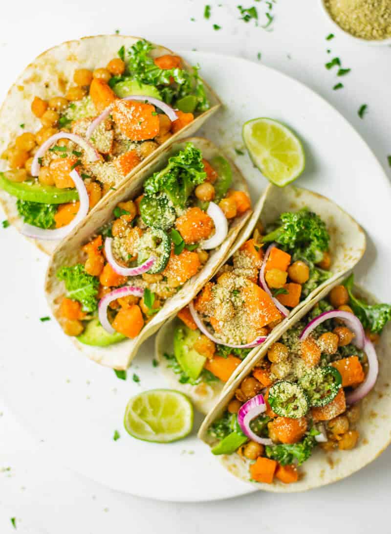 Sweet Potato, Chickpea and Kale Tacos (Vegan)