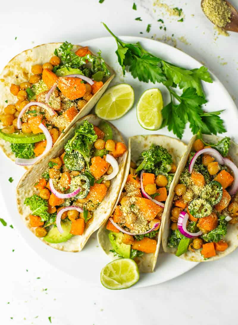 Sweet Potato, Chickpea and Kale Tacos (Vegan)